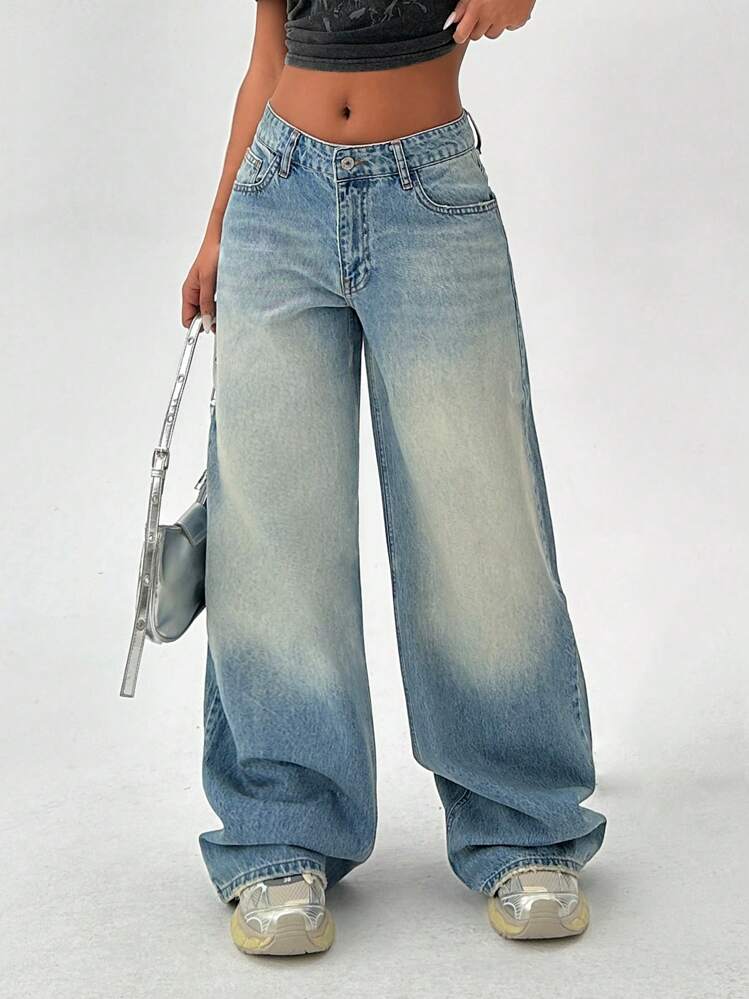 Soft Blue Tinted Wash Highwait Super Wide Leg Jeans