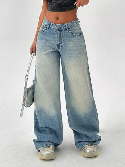 Soft Blue Tinted Wash Highwait Super Wide Leg Jeans