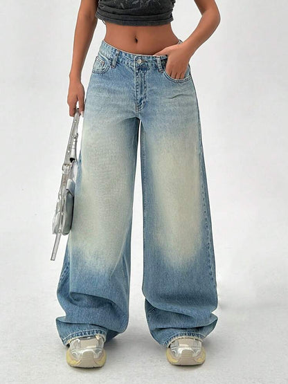Soft Blue Tinted Wash Highwait Super Wide Leg Jeans