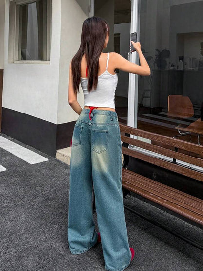 High Waist Wash Aqua Blue Wide Leg Jeans