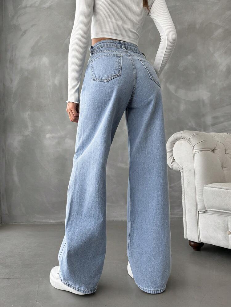 High Waist Ice Blue Wide Leg Jeans