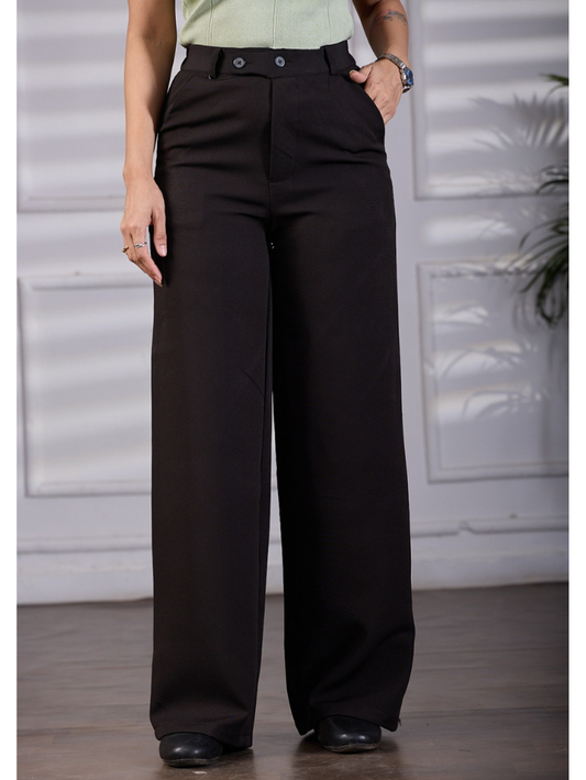 Black Tailored Button Highwaist Wide Leg Korean Pants