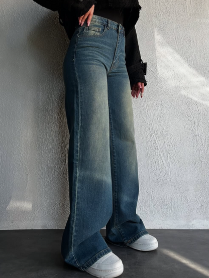 Vintage Whisker Wash High Waist Super Wide Leg Jeans