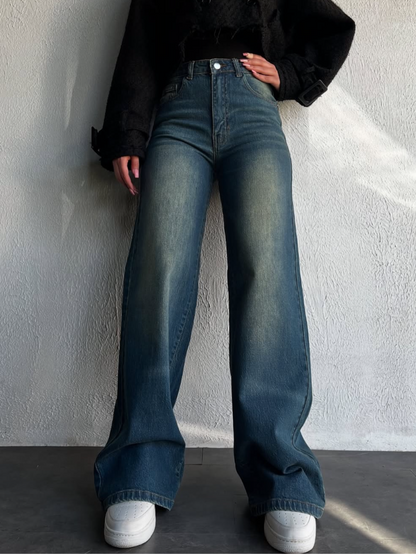 Vintage Whisker Wash High Waist Super Wide Leg Jeans