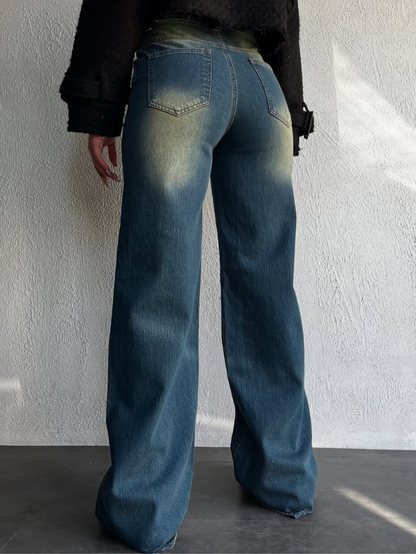 Vintage Whisker Wash High Waist Super Wide Leg Jeans