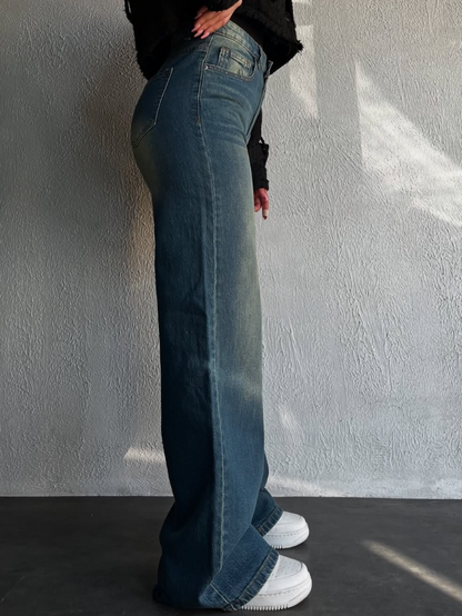 Vintage Whisker Wash High Waist Super Wide Leg Jeans