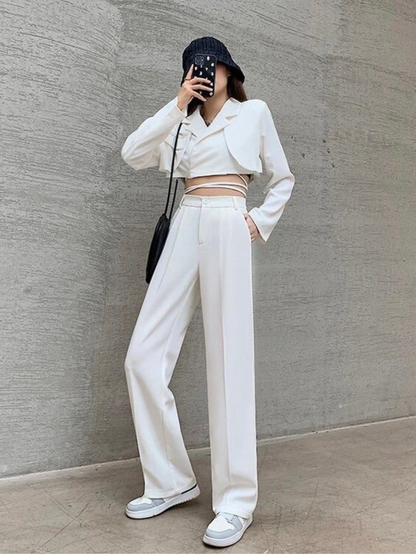 High Waist White Korean Trouser