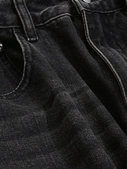 Acid Whisker Washed black super wide leg jeans - Fashion Wodrobe