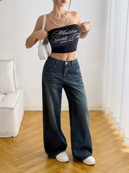 Highwaist Deep Ocean Wash Super Wide Leg Jeans