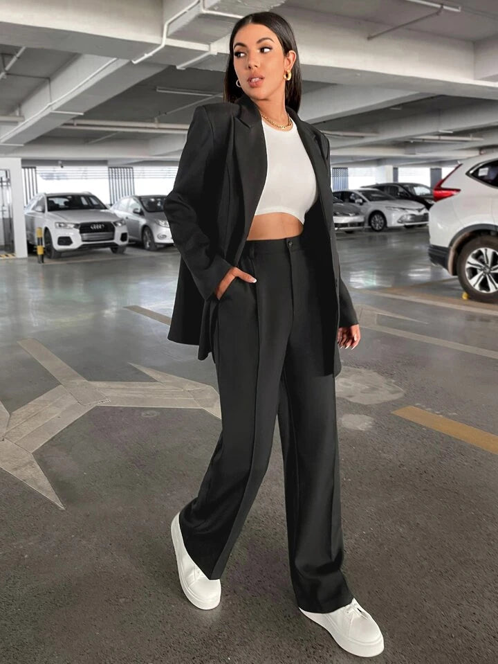 Black Highwaist Wide Leg Korean Pants - Fashion Wodrobe