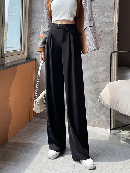 Black Tailored Button Highwaist Wide Leg Korean Pants - Fashion Wodrobe