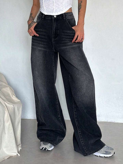 Black Whiker High Waist Super Wide Leg Jeans - Fashion Wodrobe