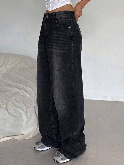 Black Whiker High Waist Super Wide Leg Jeans - Fashion Wodrobe