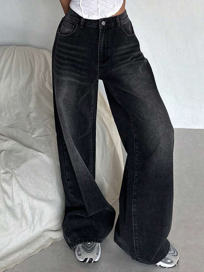 Black Whiker High Waist Super Wide Leg Jeans - Fashion Wodrobe