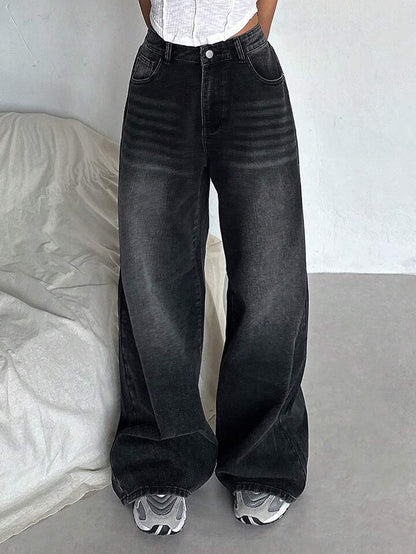 Black Whiker High Waist Super Wide Leg Jeans - Fashion Wodrobe