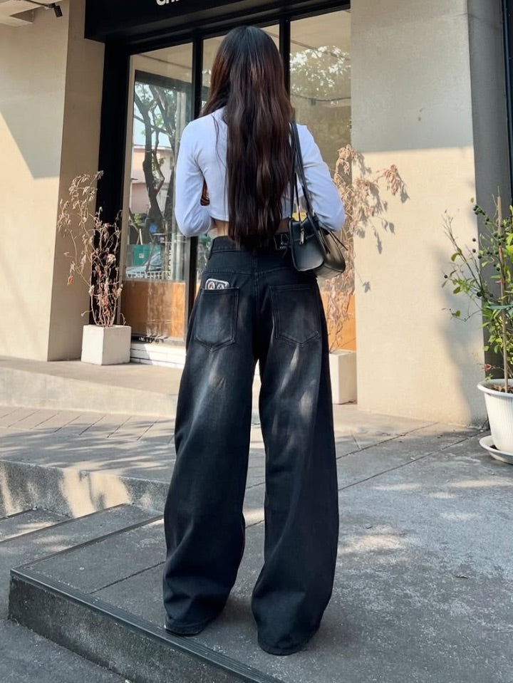 Black Whiker High Waist Super Wide Leg Jeans