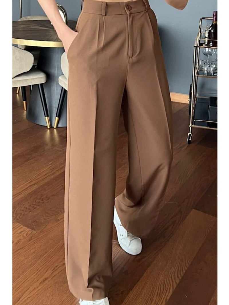 Camel Brown Highwaist Wide Leg Korean Pants - Fashion Wodrobe