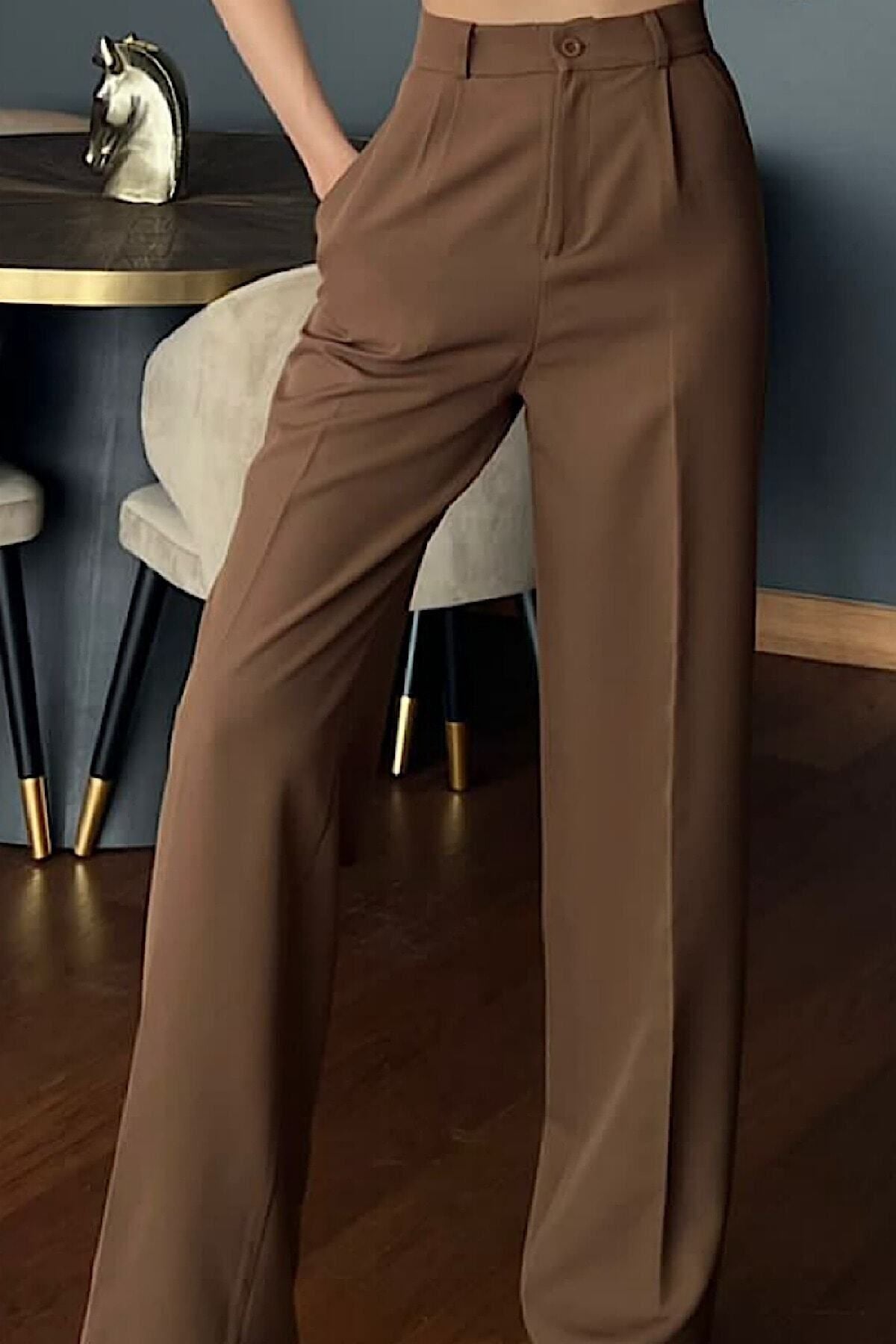 Camel Brown Highwaist Wide Leg Korean Pants - Fashion Wodrobe