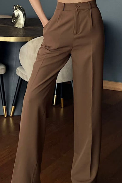 Camel Brown Highwaist Wide Leg Korean Pants - Fashion Wodrobe