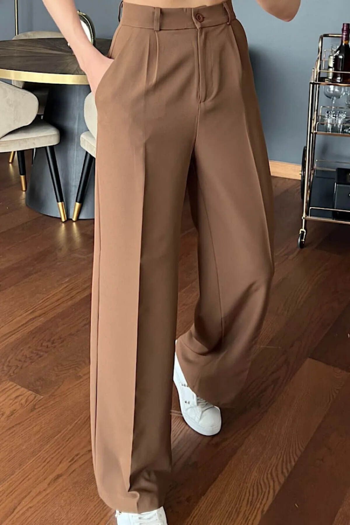 Camel Brown Highwaist Wide Leg Korean Pants - Fashion Wodrobe