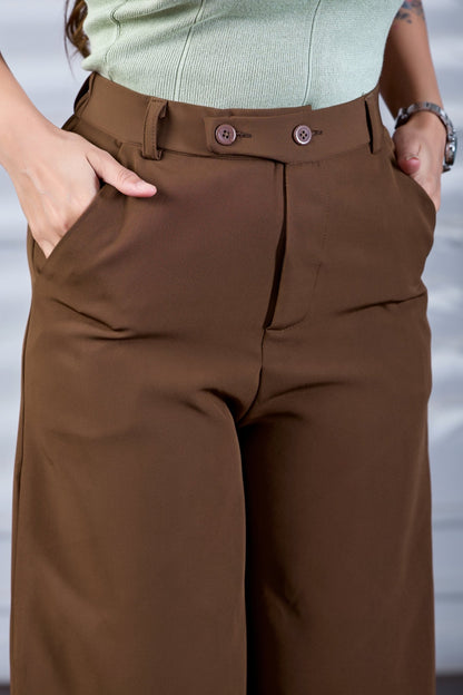 Camel Brown Tailored Button Highwaist Wide Leg Korean Pants - Fashion Wodrobe