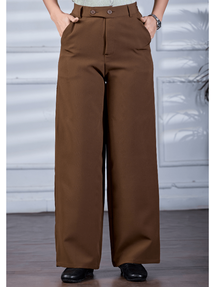 Camel Brown Tailored Button Highwaist Wide Leg Korean Pants - Fashion Wodrobe