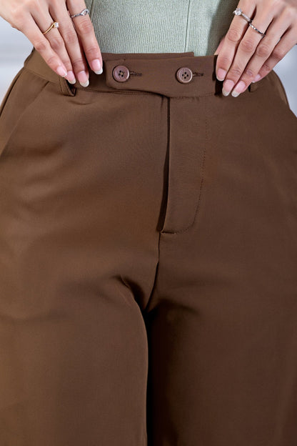 Camel Brown Tailored Button Highwaist Wide Leg Korean Pants - Fashion Wodrobe