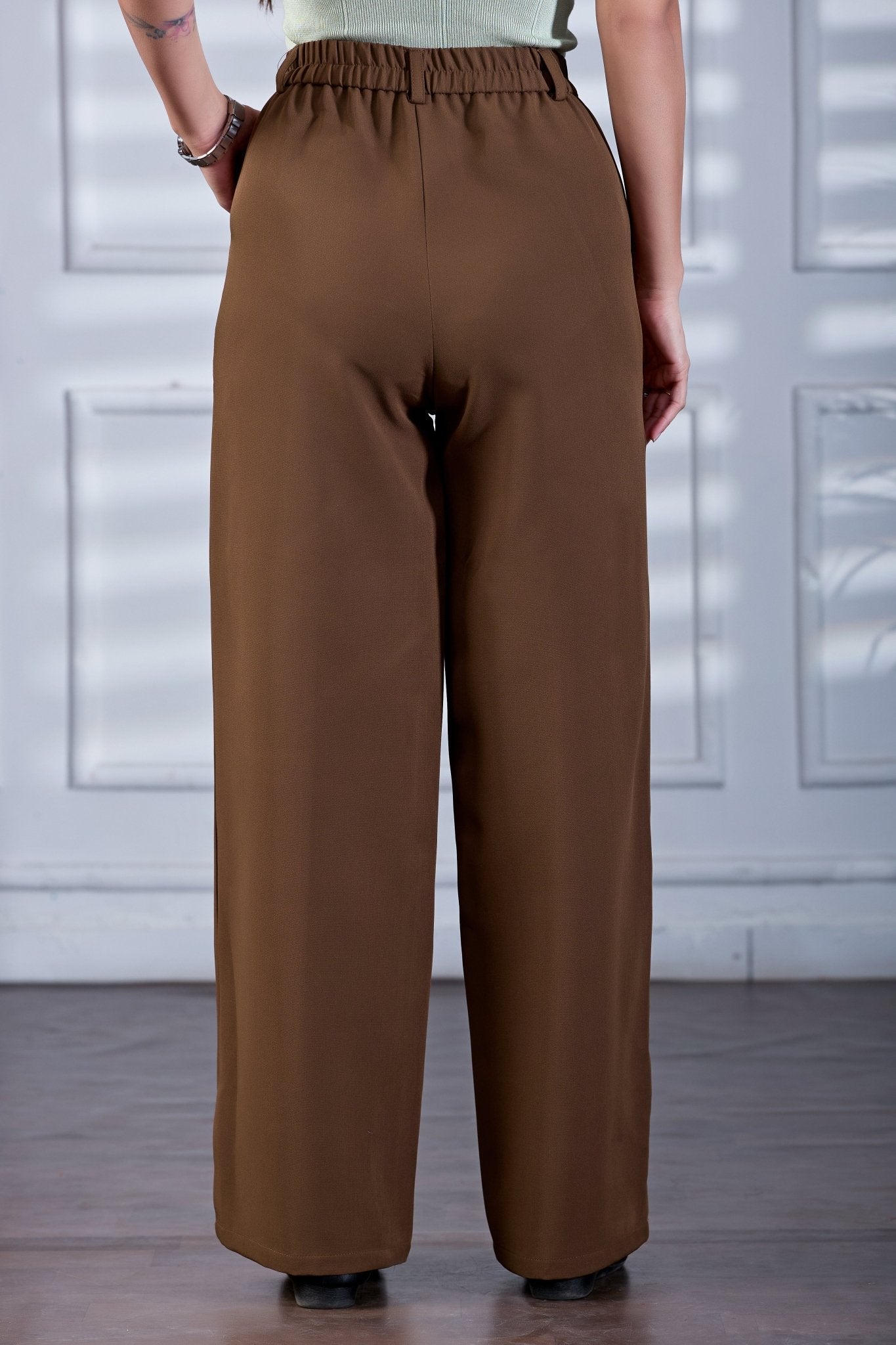 Camel Brown Tailored Button Highwaist Wide Leg Korean Pants - Fashion Wodrobe
