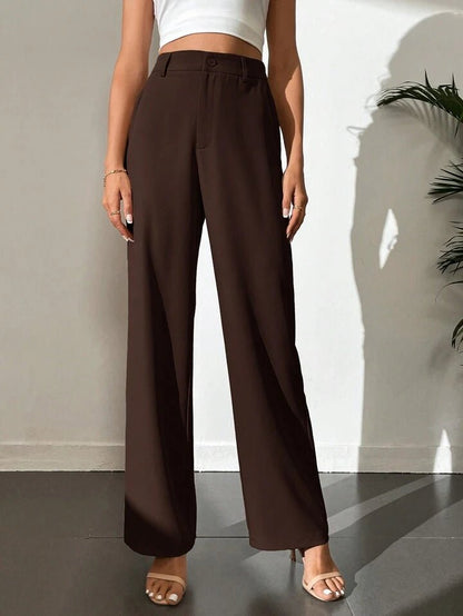 Chocolate Brown Highwaist Wide Leg Korean Pants - Fashion Wodrobe