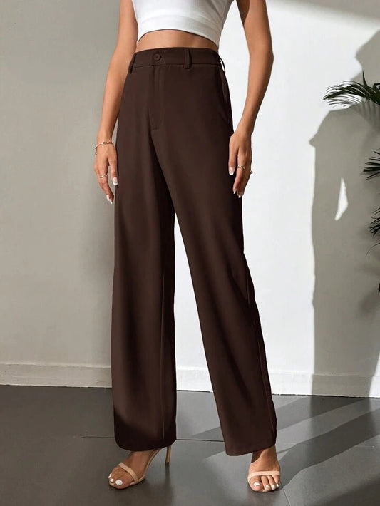 Chocolate Brown Highwaist Wide Leg Korean Pants - Fashion Wodrobe