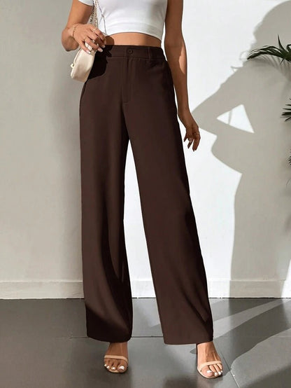 Chocolate Brown Highwaist Wide Leg Korean Pants - Fashion Wodrobe