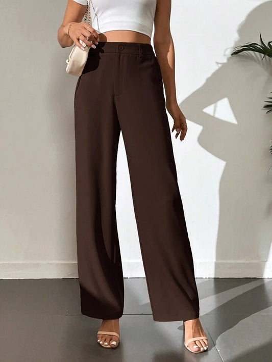 Chocolate Brown Highwaist Wide Leg Korean Pants - Fashion Wodrobe