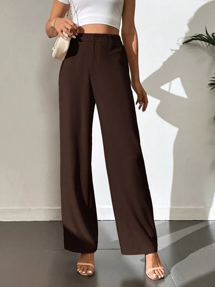 Chocolate Brown Highwaist Wide Leg Korean Pants - Fashion Wodrobe
