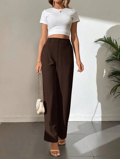 Chocolate Brown Highwaist Wide Leg Korean Pants - Fashion Wodrobe