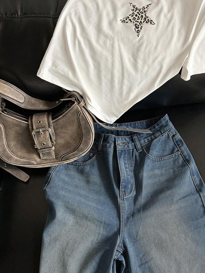 Classic Blue Brushed Retro Wash Super Wide Leg Jeans - Fashion Wodrobe