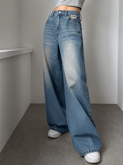 Cosmic Vintage Blue HighWaist Super Wide Leg Jeans - Fashion Wodrobe