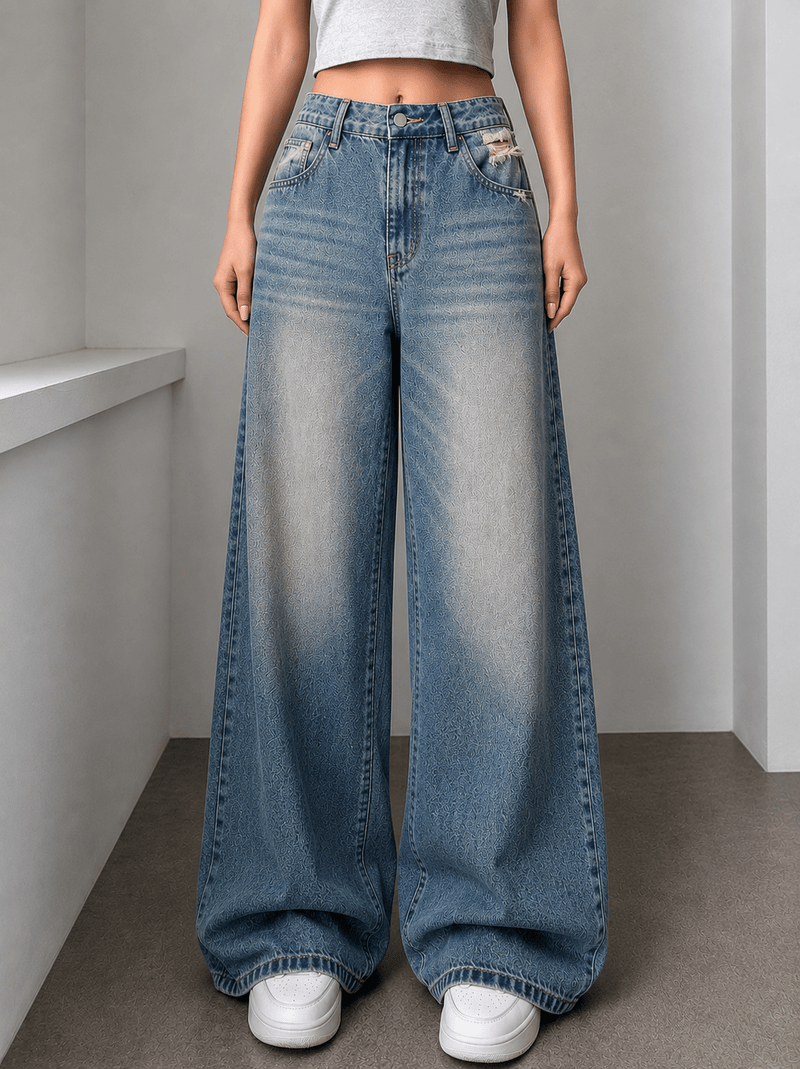 Cosmic Vintage Blue HighWaist Super Wide Leg Jeans - Fashion Wodrobe