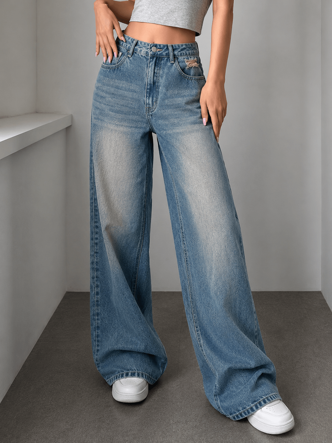 Cosmic Vintage Blue HighWaist Super Wide Leg Jeans - Fashion Wodrobe