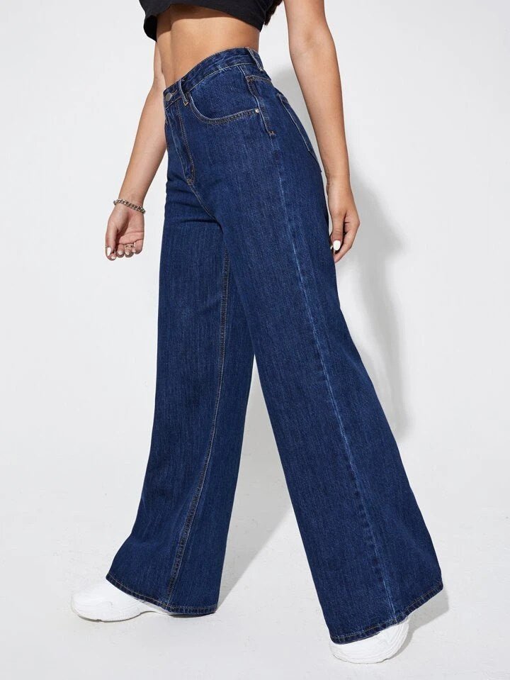 Dark Blue High Waist Super Wide Leg Jeans - Fashion Wodrobe