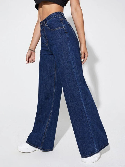Dark Blue High Waist Super Wide Leg Jeans - Fashion Wodrobe