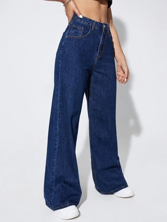 Dark Blue High Waist Super Wide Leg Jeans - Fashion Wodrobe