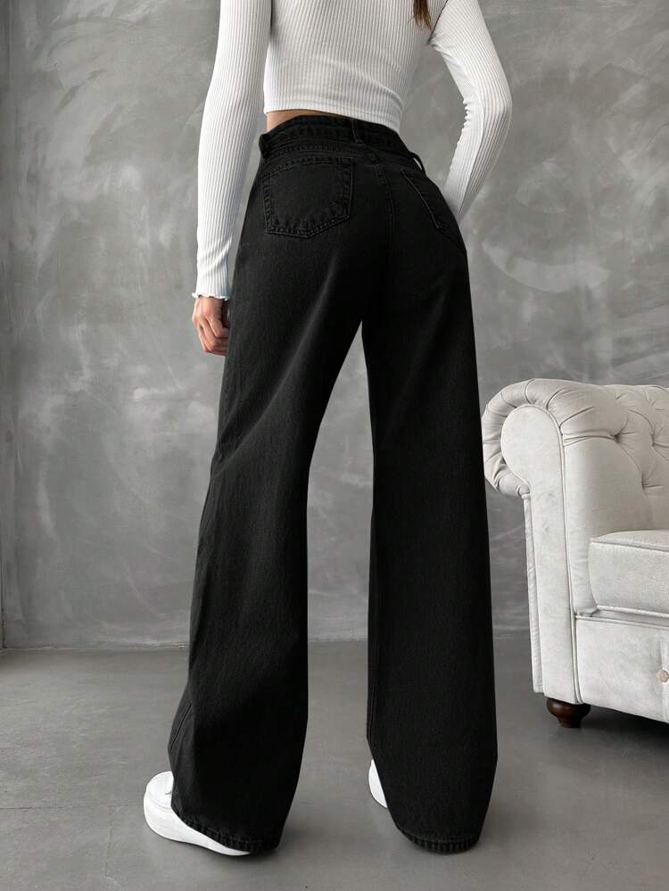 High Waist Black Wide Leg Jeans - Fashion Wodrobe