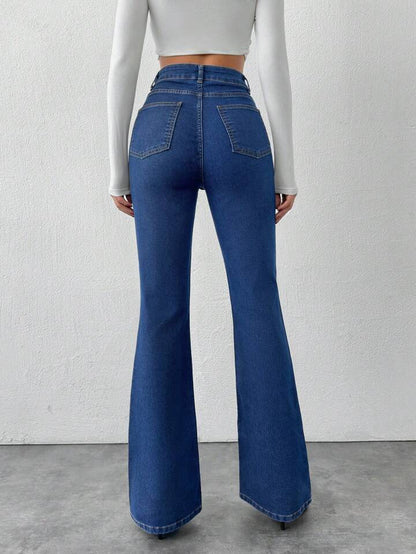 High Waist Stone Blue Boot Cut Jeans - Fashion Wodrobe