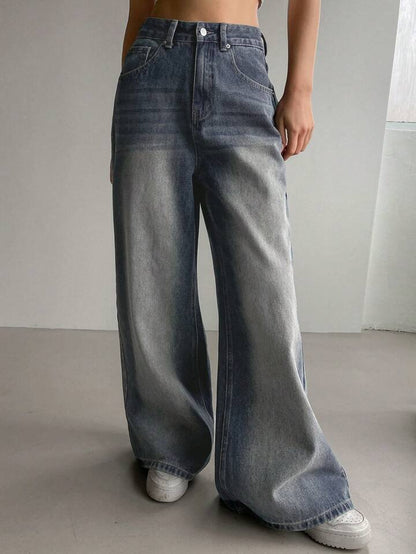 Highwaist Ash Blue Wash Super Wide Leg Jeans - Fashion Wodrobe