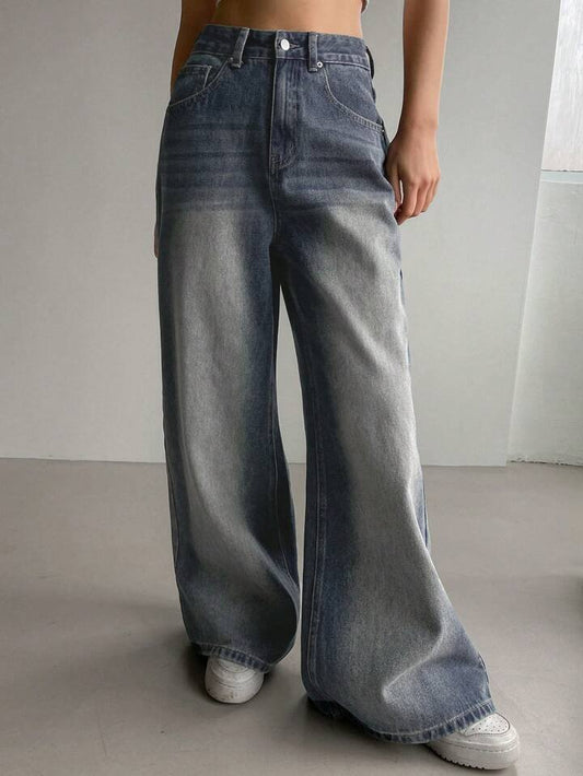 Highwaist Ash Blue Wash Super Wide Leg Jeans - Fashion Wodrobe