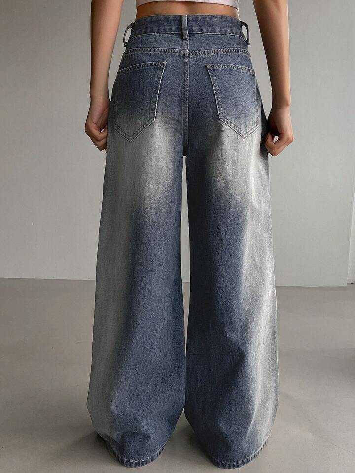 Highwaist Ash Blue Wash Super Wide Leg Jeans - Fashion Wodrobe