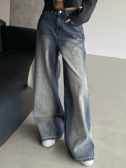 Highwaist Ash Blue Wash Super Wide Leg Jeans - Fashion Wodrobe