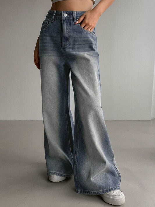 Highwaist Ash Blue Wash Super Wide Leg Jeans - Fashion Wodrobe