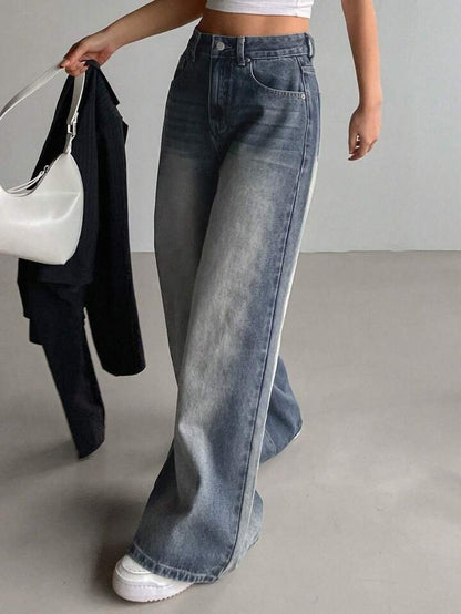 Highwaist Ash Blue Wash Super Wide Leg Jeans - Fashion Wodrobe