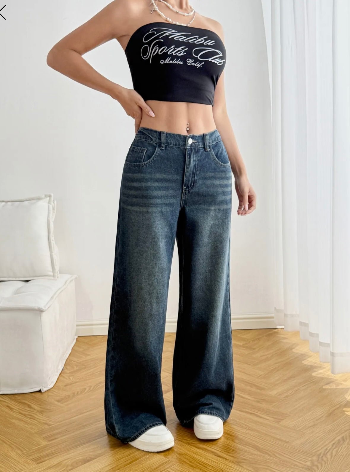 Highwaist Deep Ocean Wash Super Wide Leg Jeans - Fashion Wodrobe